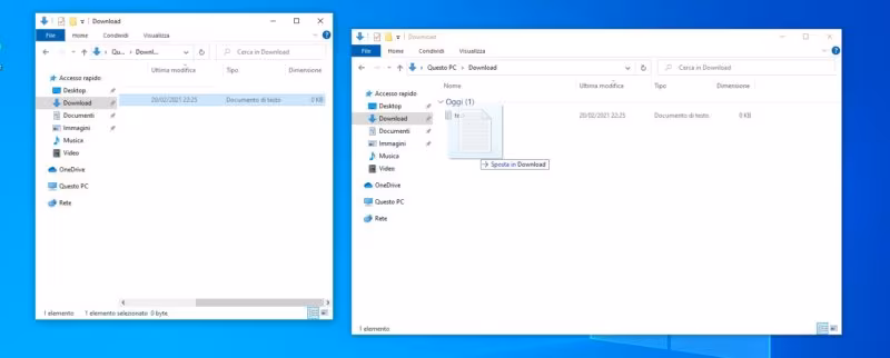 Come spostare un file o una cartella in Windwso 10