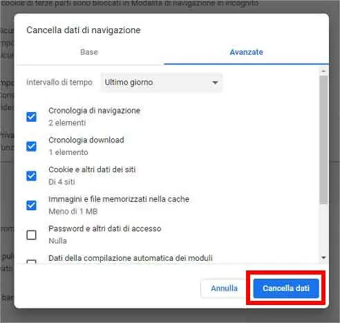 Come cancellare la cache e i dati personali in Google Chrome (Desktop) - STEP 6