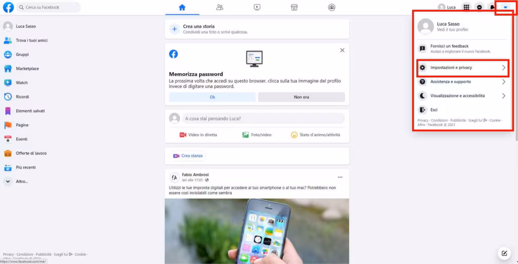 Come cancellarsi definitivamente da Facebook - STEP 1 - Impostazioni e privacy