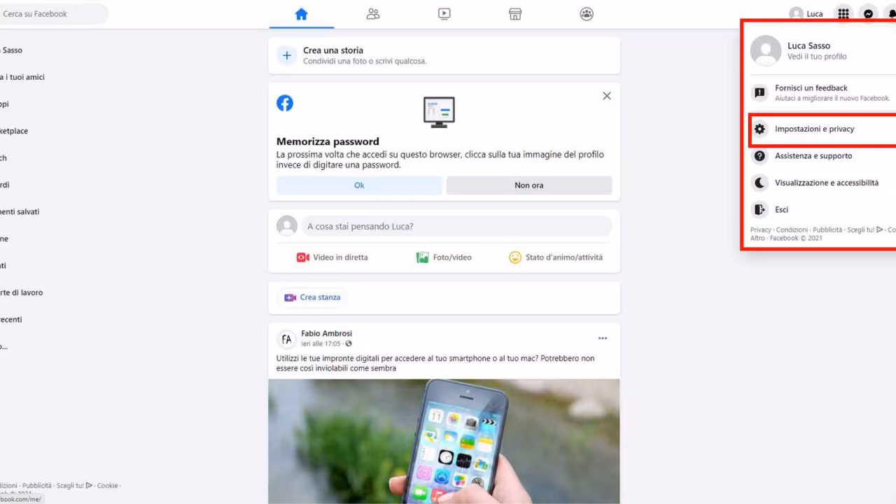 Come cancellarsi definitivamente da Facebook - STEP 1 - Impostazioni e privacy