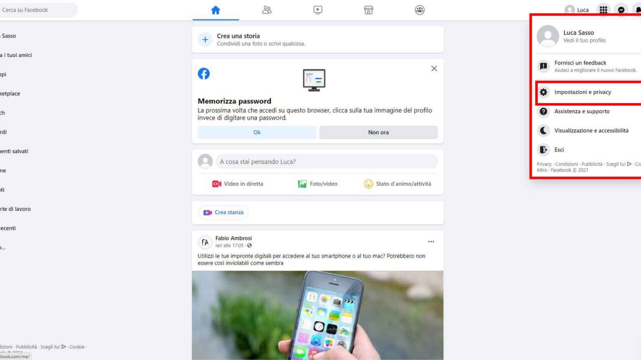 Come cancellarsi definitivamente da Facebook - STEP 1 - Impostazioni e privacy