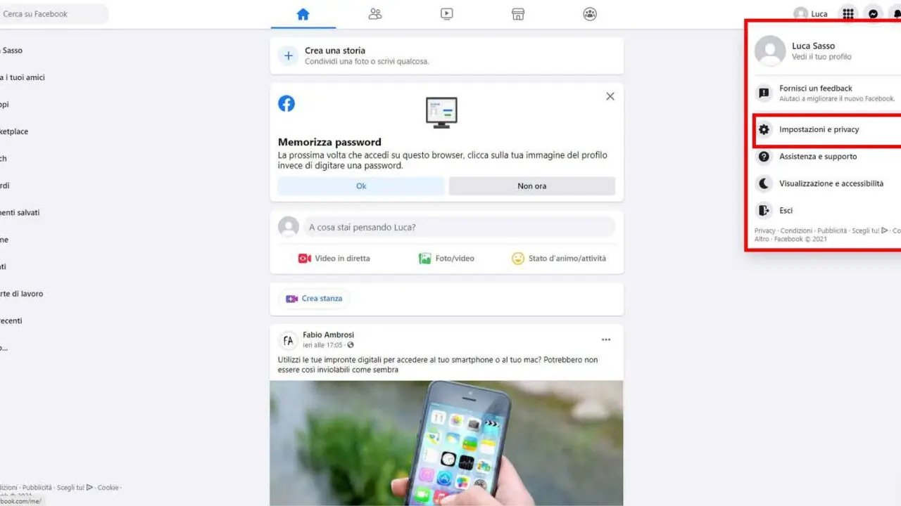Come cancellarsi definitivamente da Facebook - STEP 1 - Impostazioni e privacy