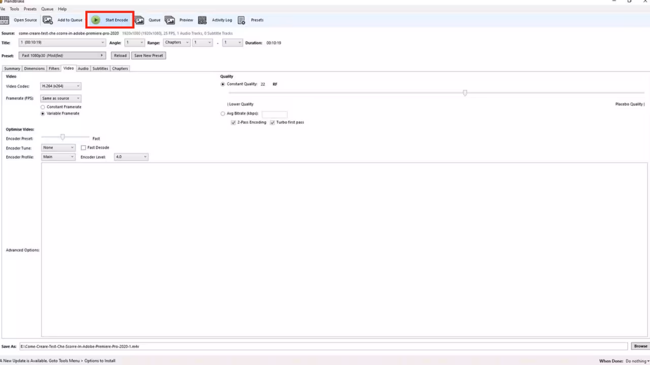 Come convertire un file video / audio gratuitamente usando HandBrake - STEP 5 - Avvia la conversione