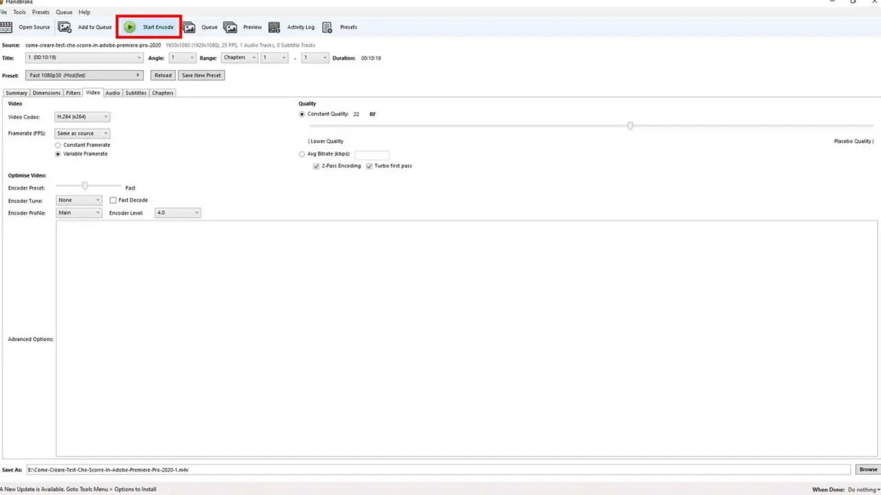 Come convertire un file video / audio gratuitamente usando HandBrake - STEP 5 - Avvia la conversione
