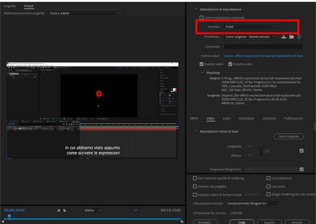 Come esportare una clip video con Adobe Premiere Pro - STEP 3 - Scegliere il formato