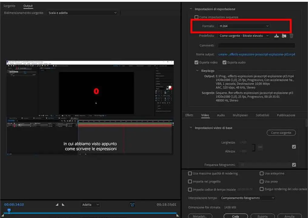Come esportare una clip video con Adobe Premiere Pro - STEP 3 - Scegliere il formato