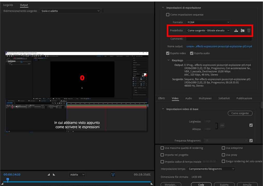 Come esportare una clip video con Adobe Premiere Pro - STEP 4 - Scegliere il predefinito