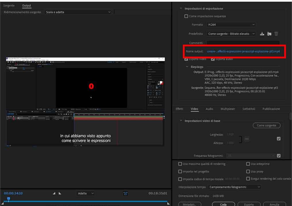 Come esportare una clip video con Adobe Premiere Pro - STEP 5 - Scegliere il nome del file e la cartella di destinazione