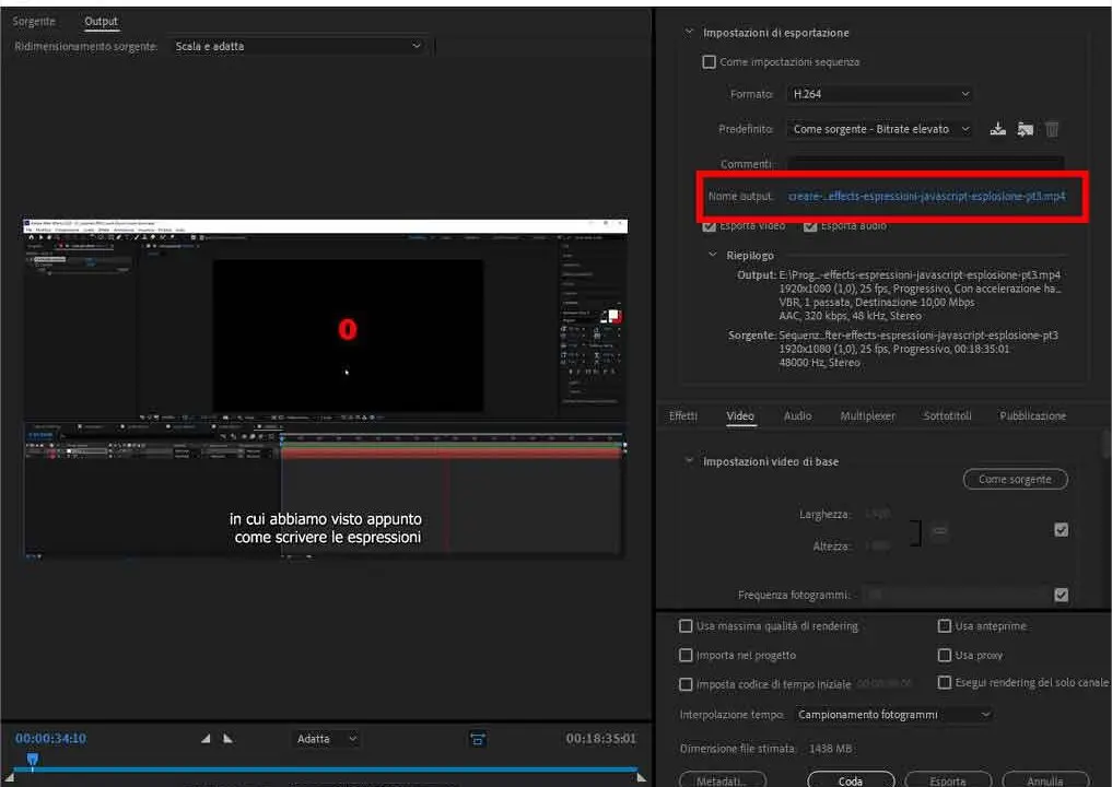 Come esportare una clip video con Adobe Premiere Pro - STEP 5 - Scegliere il nome del file e la cartella di destinazione