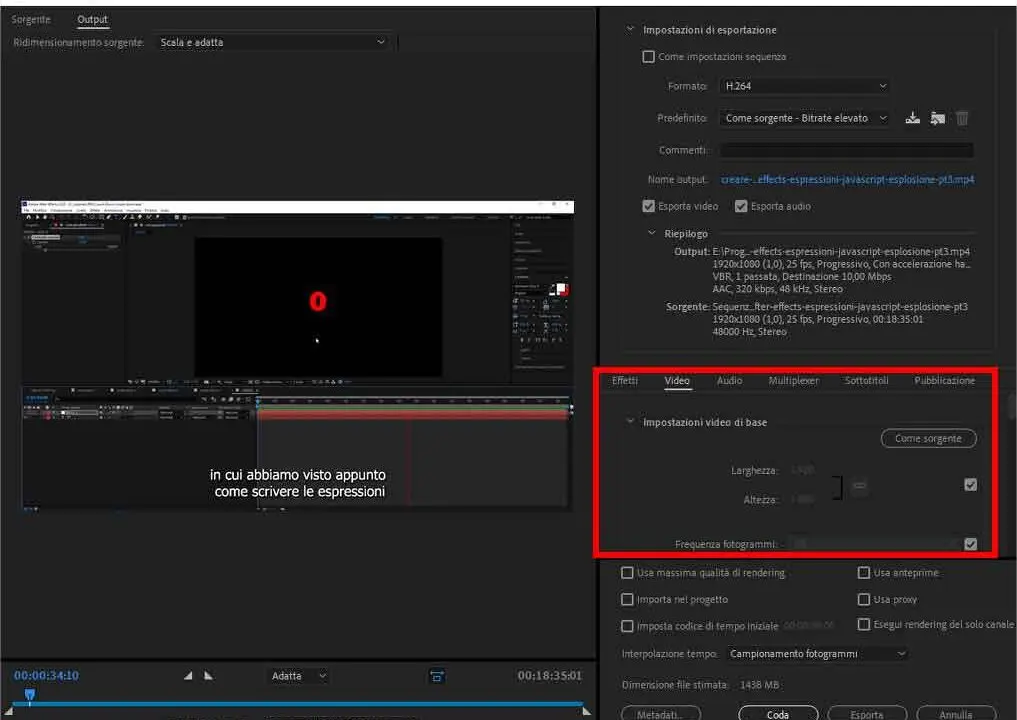Come esportare una clip video con Adobe Premiere Pro - STEP 6 - Impostazioni di export avanzate