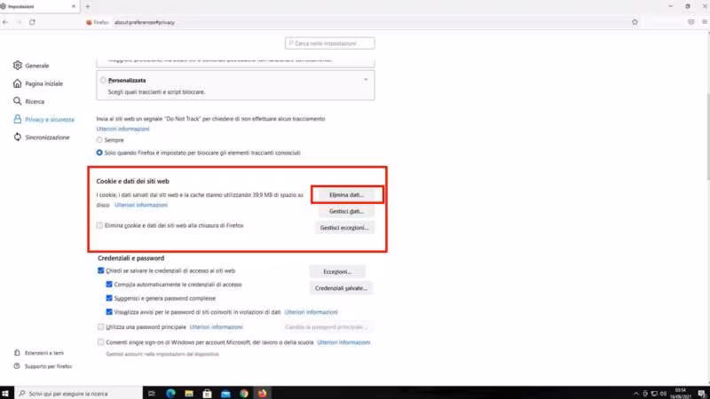 Come pulire la cache di Firefox (Desktop) - Step 5 - Clicca su Elimina dati