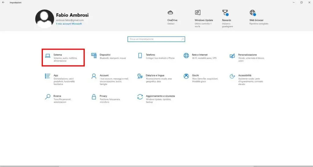 Come registrare audio da Windows 10 - STEP 2 - Andare nelle opzioni di sistema