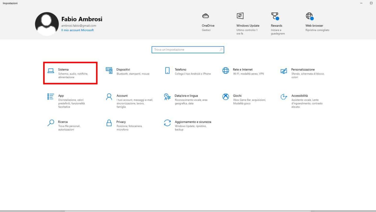 Come registrare audio da Windows 10 - STEP 2 - Andare nelle opzioni di sistema