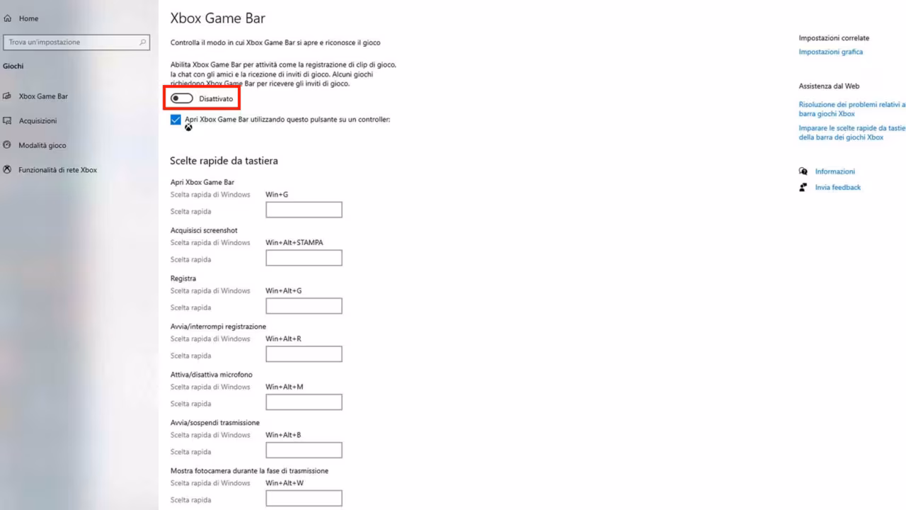 Come registrare lo schermo in Windows 10 mentre si gioca - STEP 3 - Attivare la Xbox Game Bar