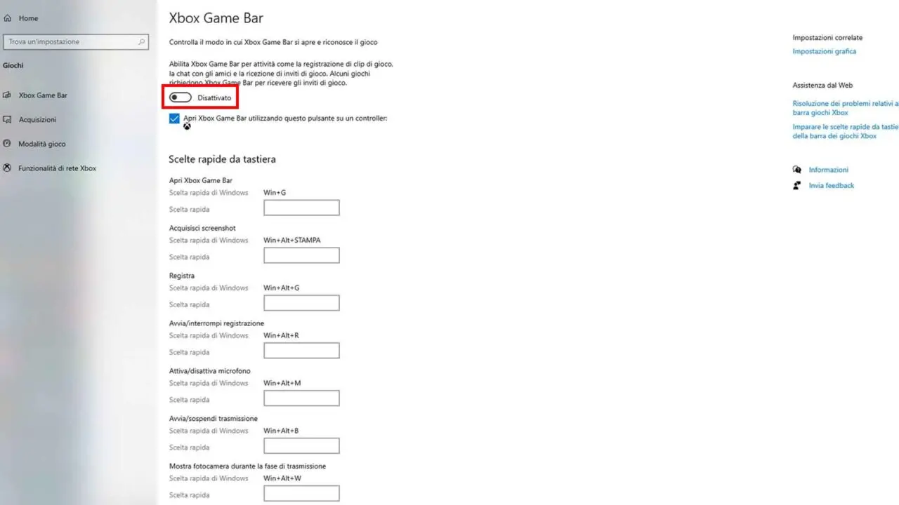 Come registrare lo schermo in Windows 10 mentre si gioca - STEP 3 - Attivare la Xbox Game Bar