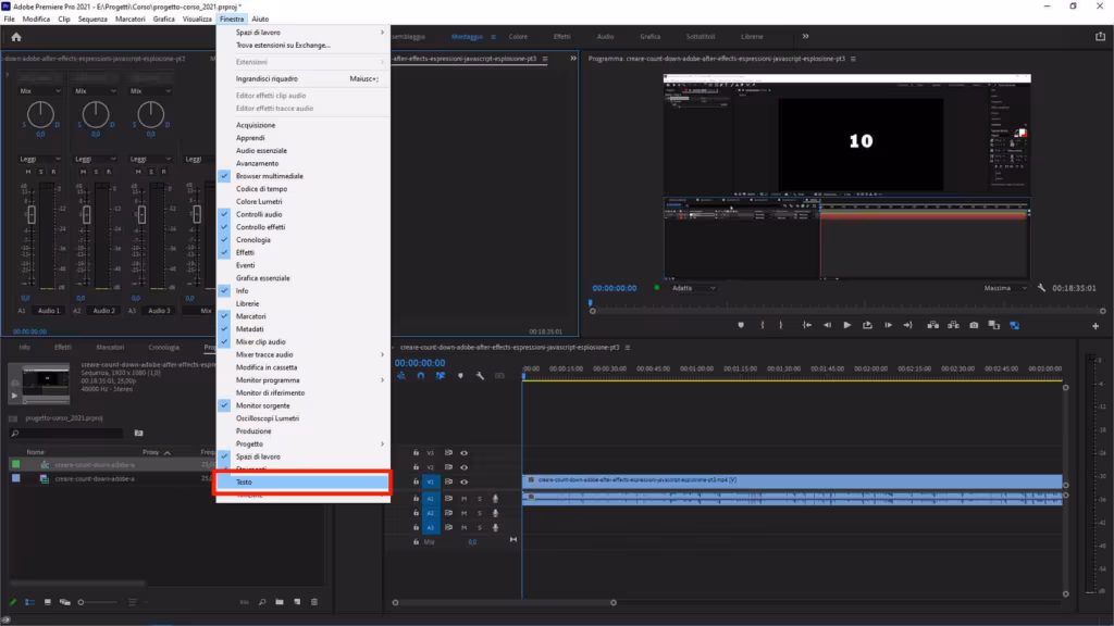 Come sottotitolare automaticamente un video usando Adobe Premiere Pro: STEP 2 - Aprire il pannello "Testo"