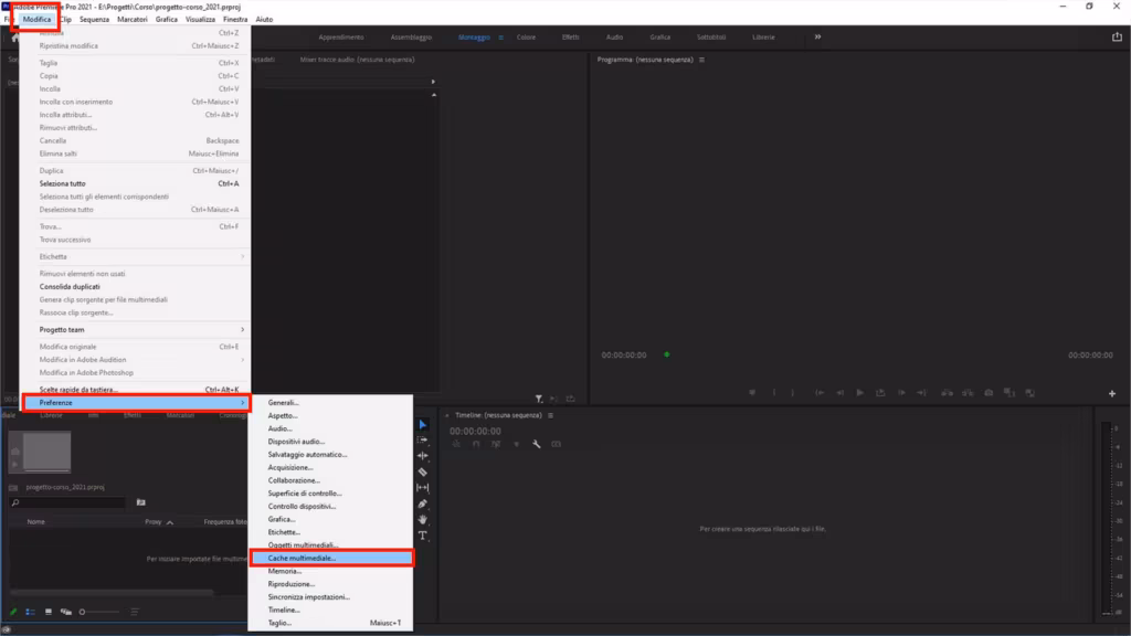 Come svuotare la cache dei file multimediali in Premiere Pro - STEP 1