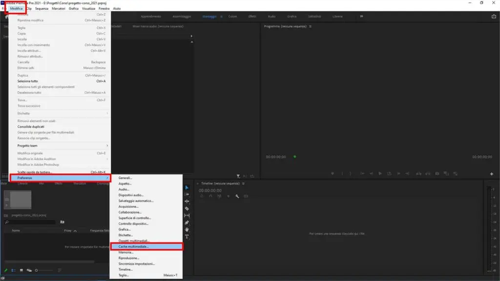 Come svuotare la cache dei file multimediali in Premiere Pro - STEP 1 Come svuotare la cache dei file multimediali in Premiere Pro - STEP 1