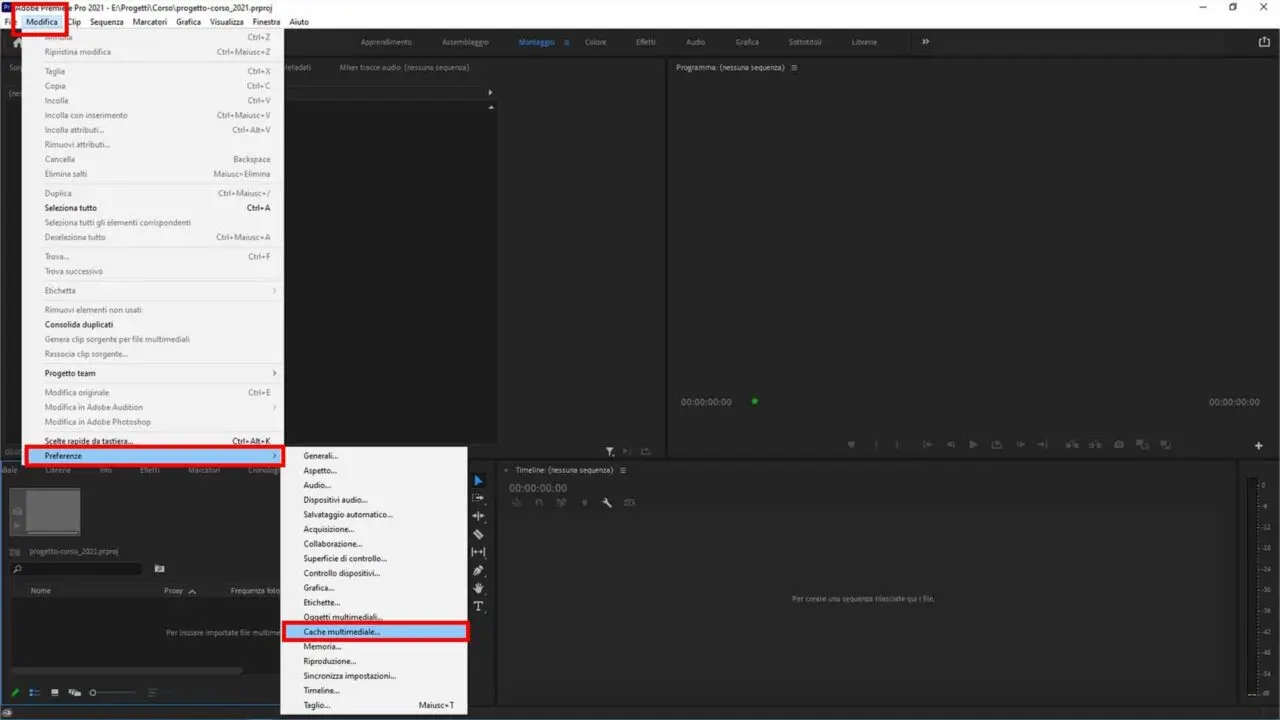 Come svuotare la cache dei file multimediali in Premiere Pro - STEP 1