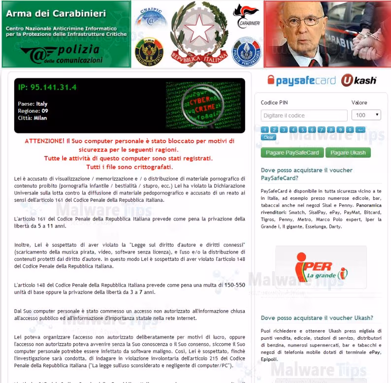 Ransomware: pc bloccato dalla polizia