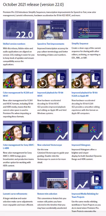 Adobe Premiere Pro v22: le novità dell'aggiornamento di ottobre 2021