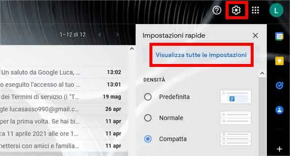 Filtare la posta in Gmail: STEP 1 - Accedere alle impostazioni