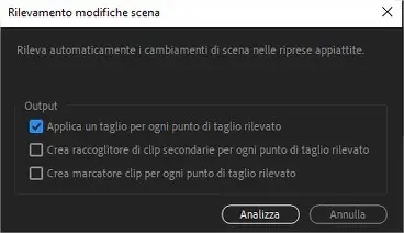 Strumento Rilevamento Modifiche Scena in Adobe Premiere Pro