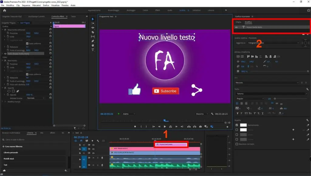 Nuovo livello testo Adobe Premiere Pro: grafica essenziale e livelli Nuovo livello testo Adobe Premiere Pro: grafica essenziale e livelli