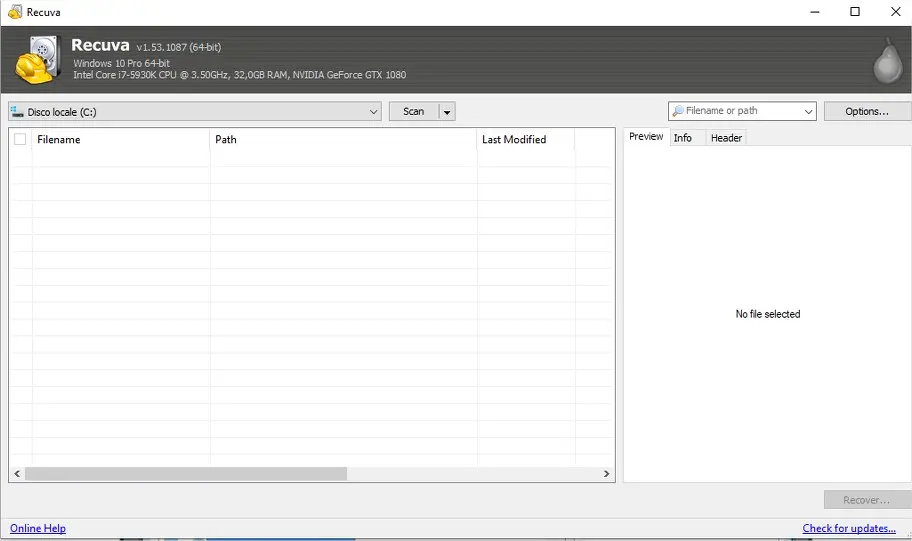 Recurva un programma per windows per recuperare file o documenti cancellati per sbaglio dal computer Recurva un programma per windows per recuperare file o documenti cancellati per sbaglio dal computer