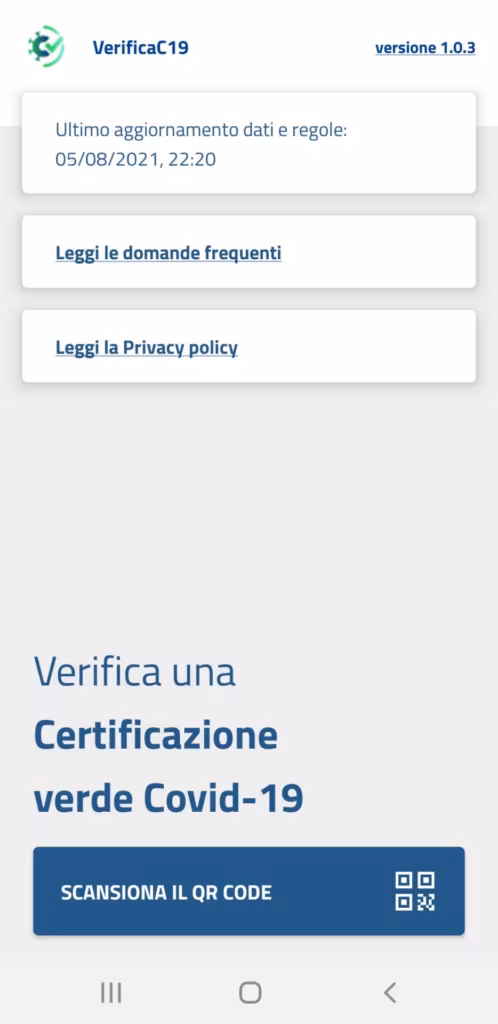 App ufficiale per verificare green pass (VerificaC19)
