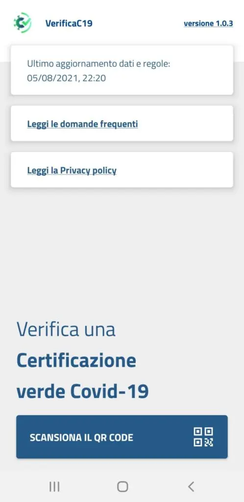 App ufficiale per verificare green pass (VerificaC19)
