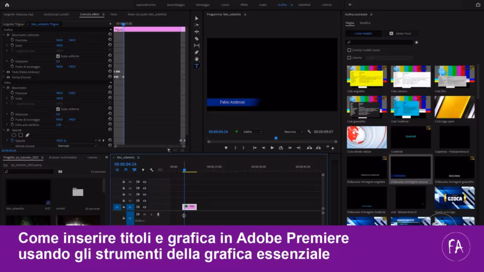 Inserire testo, grafica e titoli in Adobe Premiere Pro con la grafica essenziale - Video Tutorial