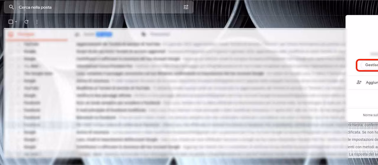 Attivare autenticazione a due fattori goole - gmail: STEP 2 - Gestisci account Google