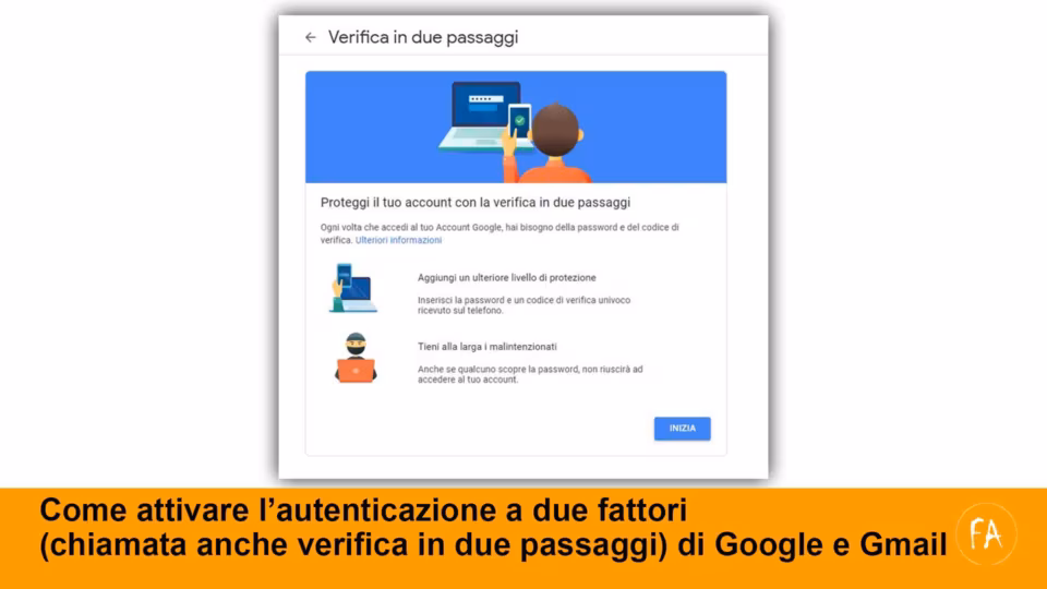 Come attivare verifica due passaggi / Autenticazione a due fattori di Google - Gmail