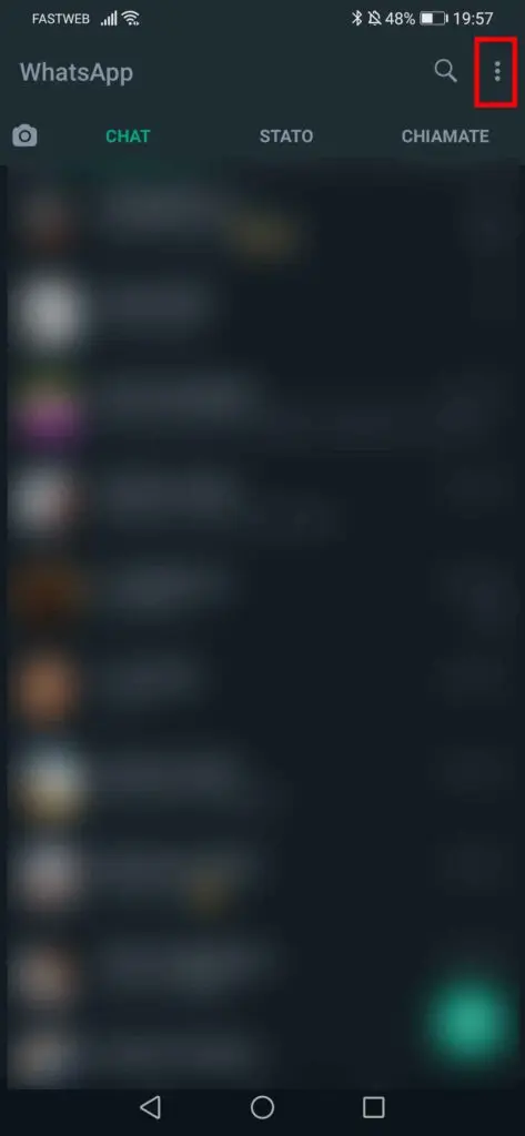 Come cambiare lo sfondo alle chat di whatsapp - STEP 1 - Clicca sul panino in alto a destra Come cambiare lo sfondo alle chat di whatsapp - STEP 1 - Clicca sul panino in alto a destra