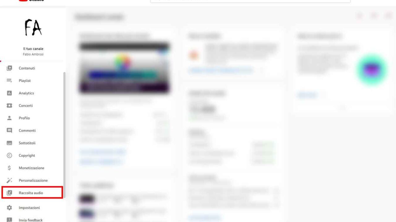 Come usare Youtube Studio per scaricare musica gratis per i video - STEP 2 - Raccolta Audio
