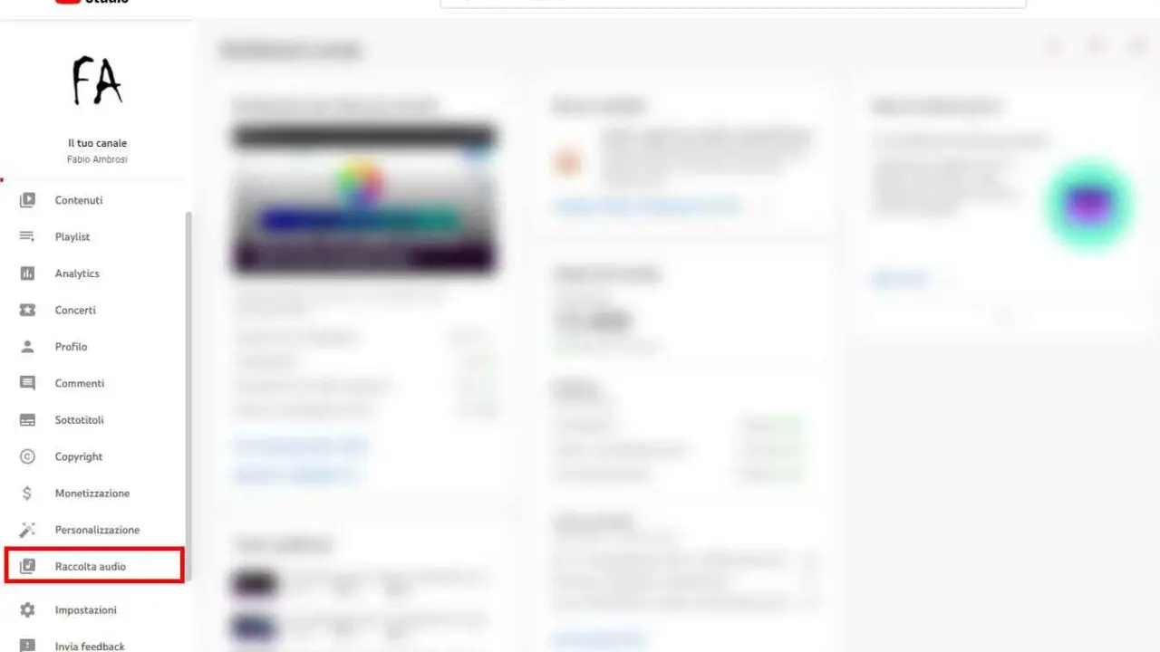 Come usare Youtube Studio per scaricare musica gratis per i video - STEP 2 - Raccolta Audio