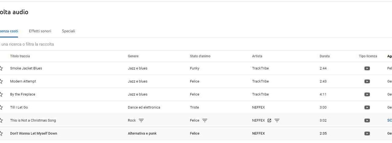 Come usare Youtube Studio per scaricare musica gratis per i video - STEP 4 - Ascolta anteprima