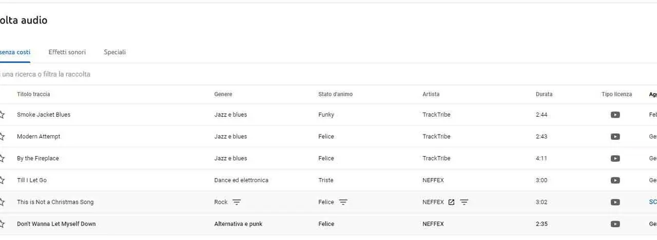 Come usare Youtube Studio per scaricare musica gratis per i video - STEP 4 - Ascolta anteprima
