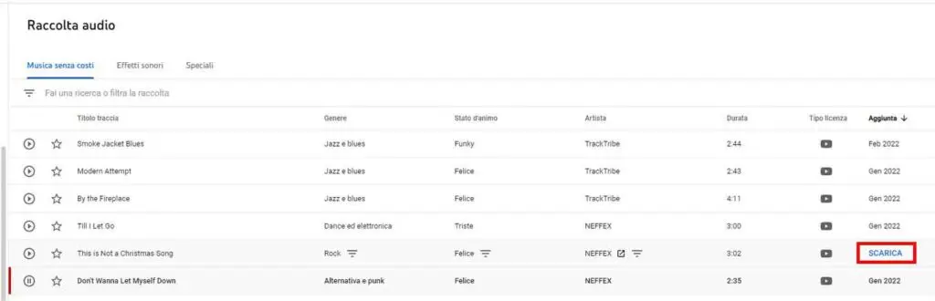 Come usare Youtube Studio per scaricare musica gratis per i video - STEP 5 - Scarica il brano Come usare Youtube Studio per scaricare musica gratis per i video - STEP 5 - Scarica il brano