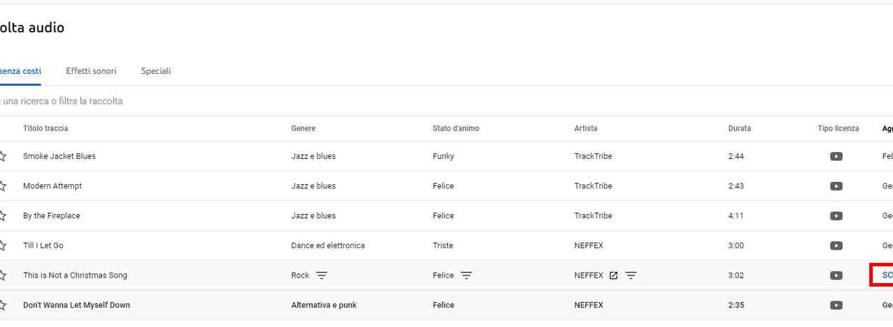 Come usare Youtube Studio per scaricare musica gratis per i video - STEP 5 - Scarica il brano
