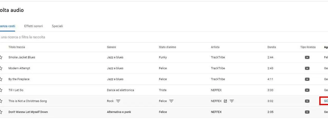 Come usare Youtube Studio per scaricare musica gratis per i video - STEP 5 - Scarica il brano