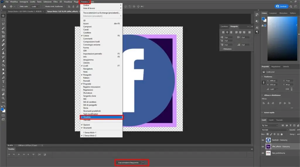 Come creare gif animate con Photoshop - STEP 4 - Apri la timeline di Photoshop e crea animazione fotogrammi Come creare gif animate con Photoshop - STEP 4 - Apri la timeline di Photoshop e crea animazione fotogrammi