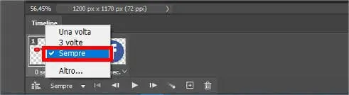 Come creare gif animate con Photoshop - STEP 8 - Imposta l'animazione a loop Come creare gif animate con Photoshop - STEP 8 - Imposta l'animazione a loop
