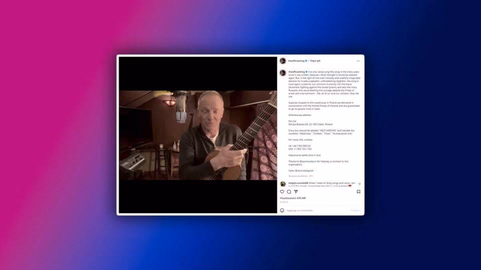 Sting pubblica un video su Instagram in cui reinterpreta "Russians"