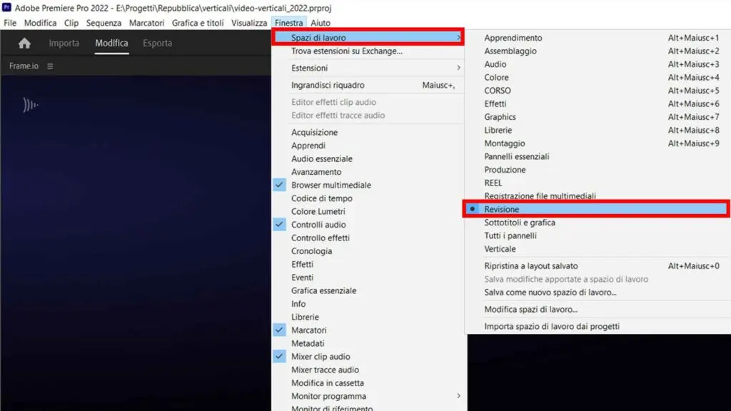 Step 1: Aprire l'area di lavoro "Revisioni" Frame.io e Premiere Pro: Step 1: Aprire l'area di lavoro "Revisioni"