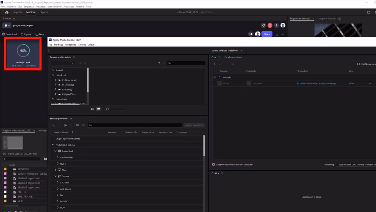 Frame.io e Premiere Pro: Step 7 - Attendi che la clip venga convertita e caricata