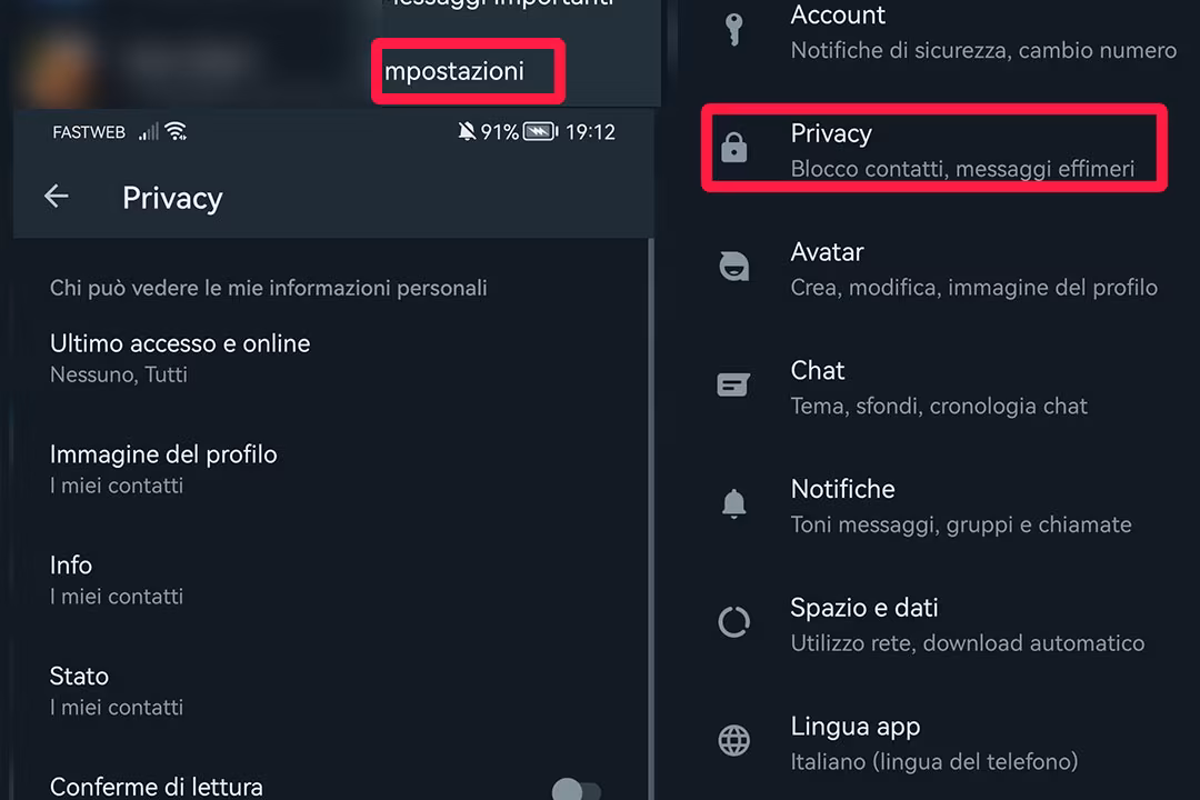 Step 1: Come bloccare contatto whatsapp: andare nelle impostazioni