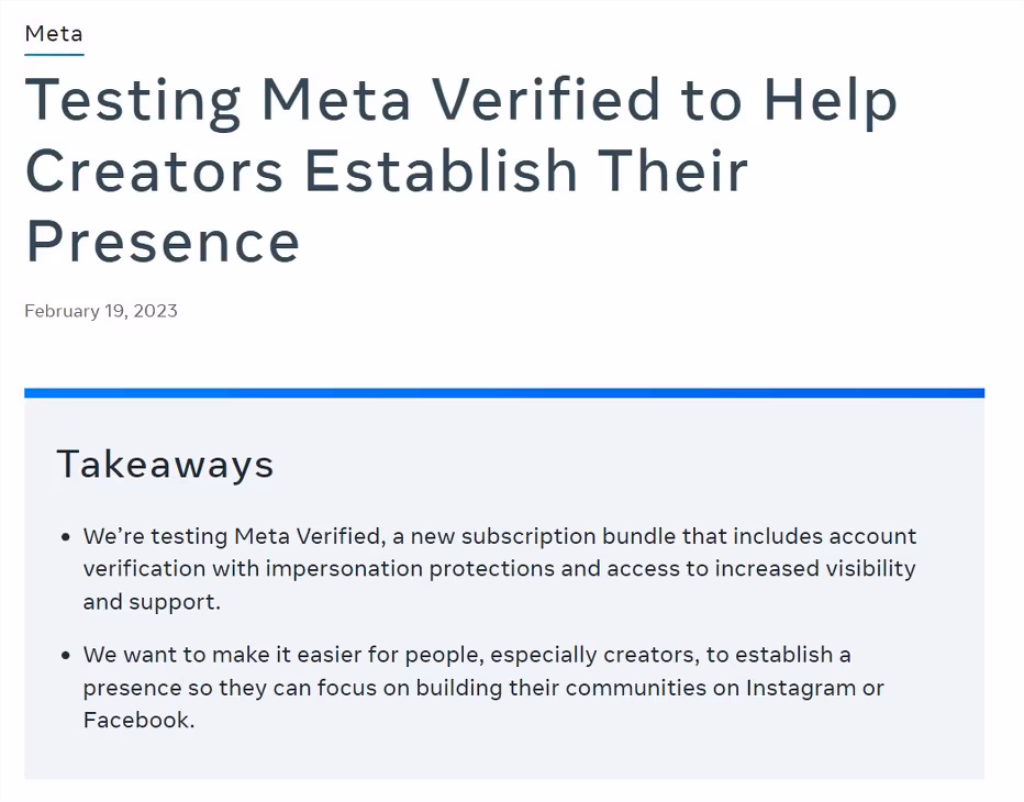Meta ananuncia Meta Verified. Servizi business per utenti Facebook e Instagram (a pagamento)