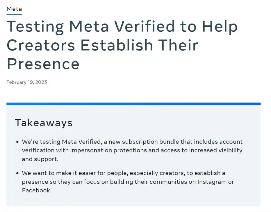 Meta ananuncia Meta Verified. Servizi business per utenti Facebook e Instagram (a pagamento)